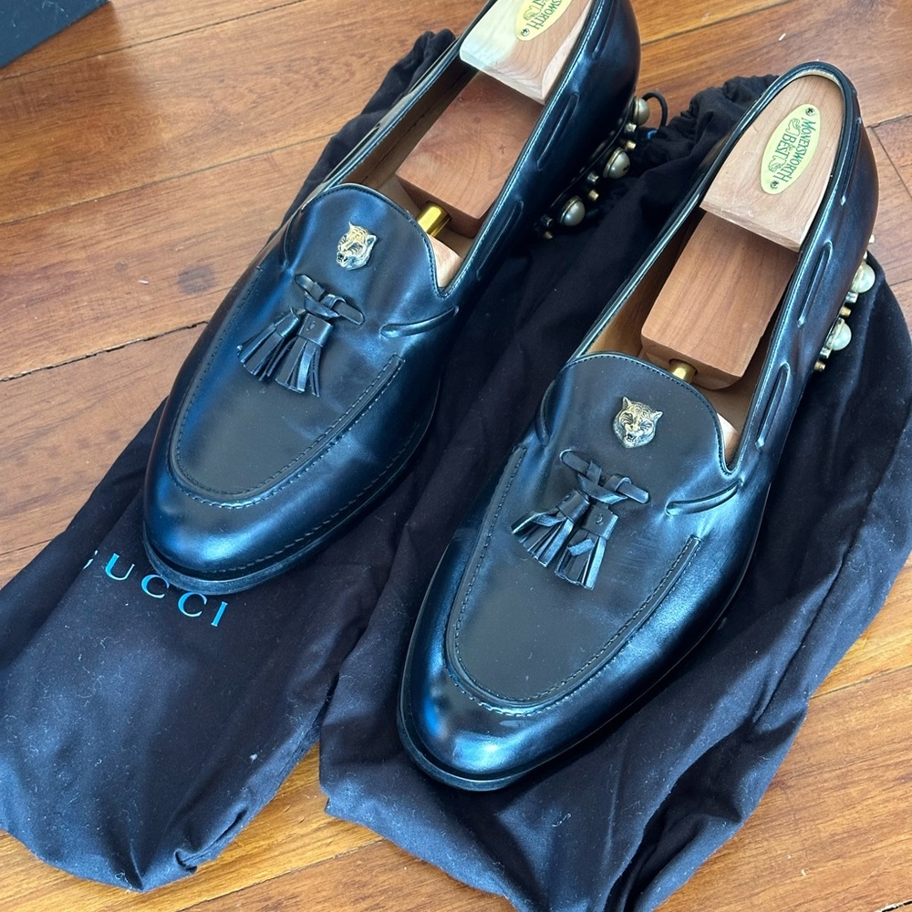 Authentic vintage Gucci Tiger Head Tassel Loafers Black - Picture 7 of 8